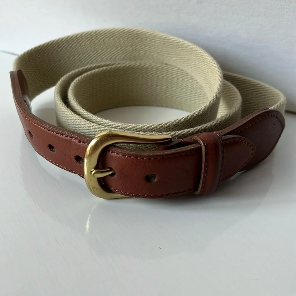 Coach Linen and Leather Belt Beige Brown Men's 3880 Size 42 Brass Buckle